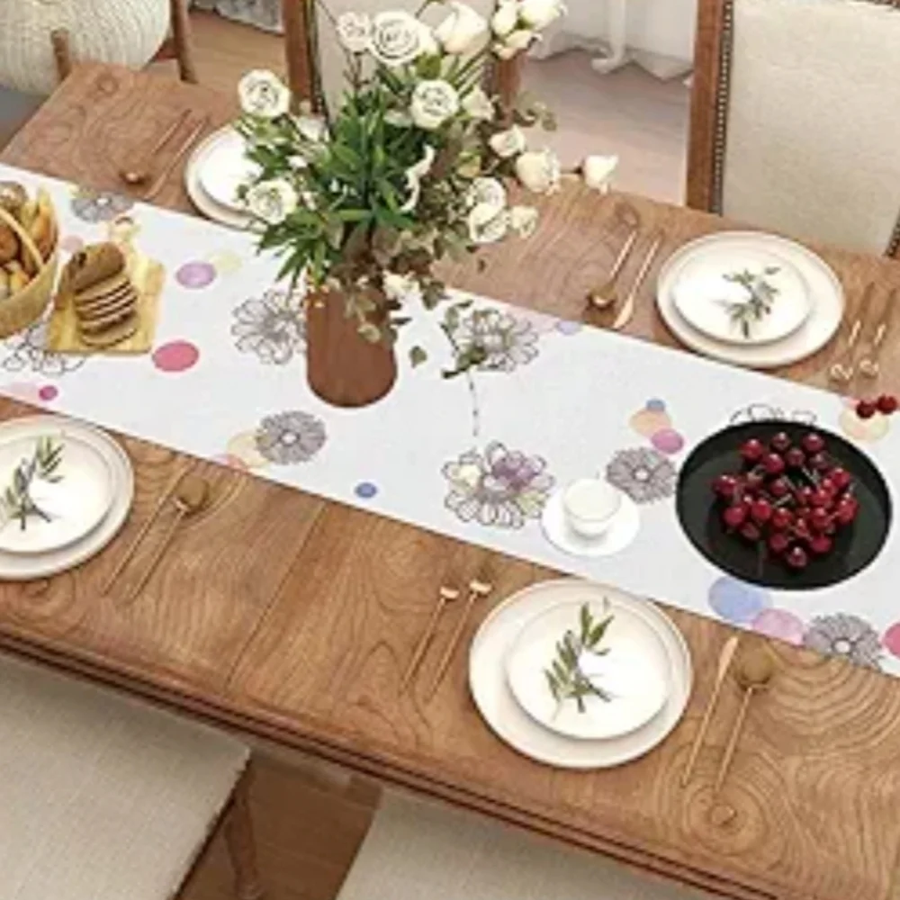 Jiudungs Linen Watercolor Daisy Spring Table Runner 72 by 13 Inches